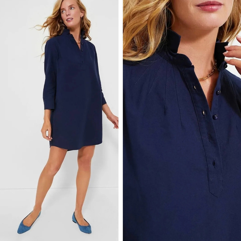 Tuckernuck Polly Mini Dress Navy Cotton Collared Shift XL NWT - Picture 6 of 14